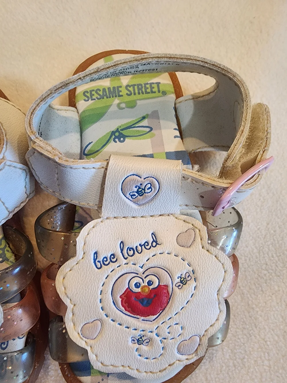 Sesame Street Bee Loved Elmo White & Pink Kids Sandals
